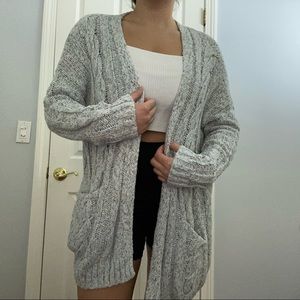 UO Kimchi Blue Long Cable Knit Cardigan Light Blue